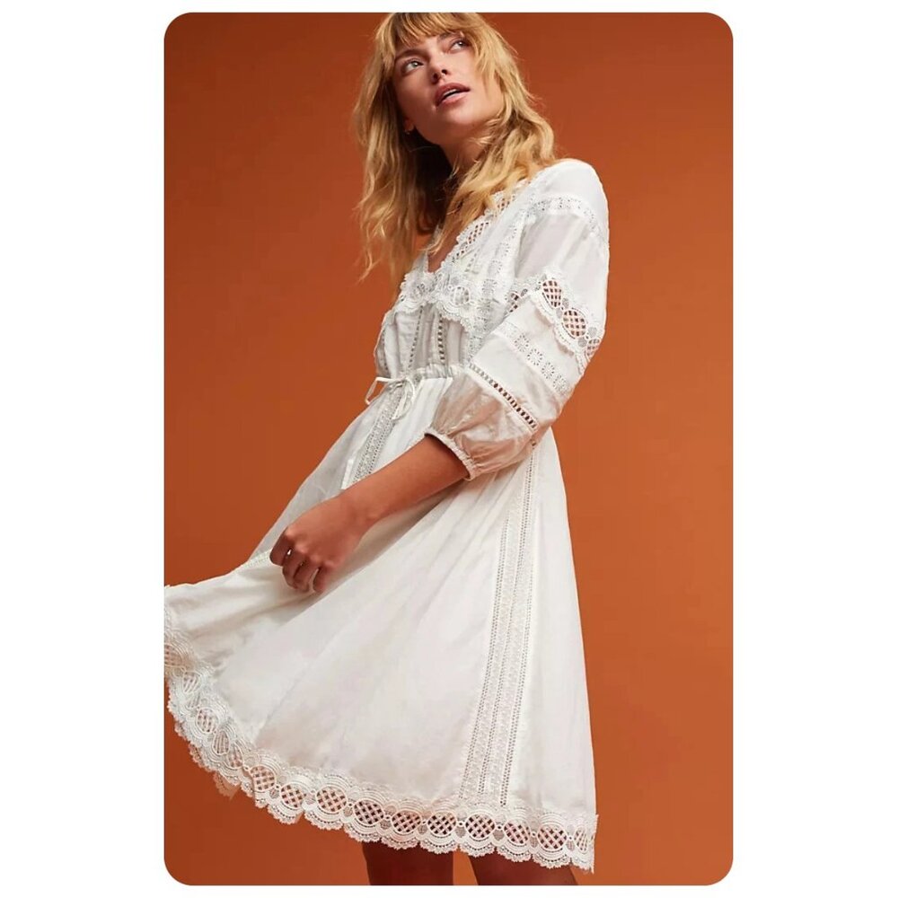 Anthropologie Eri + Ali White Gustavia Cotton Lace Dress sz MP